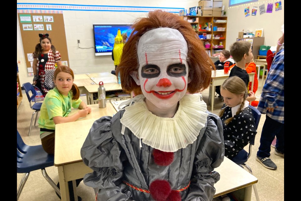Asher Grant, a Grade 4 student at Ecole Gron Morgan Public School, dressed as Pennywise the Clown.