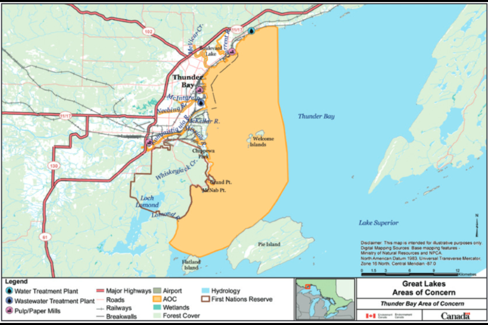 A map shows the boundaries of the Thunder bay Area of Concern. (North Shore Remedial Action Plan)