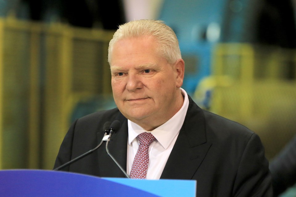 Ontario Premier Doug Ford on Thursday, April 4, 2024, in Oliver Paipoonge, announced a plan to connect four Matawa First Nation communities to the Ontario power grid. (Leith Dunick, tbnewswatch.com)