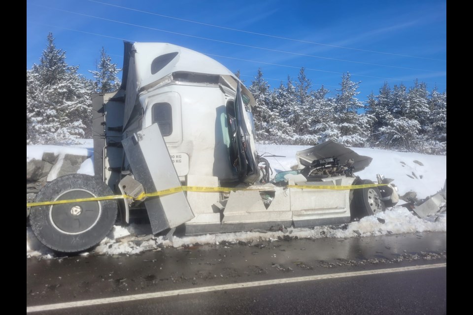 OPP say one person was injured in a collision involving multiple transport trucks on Highway 11 on Apr. 1, 2024 (Highway 11/17 Kills People/Facebook)