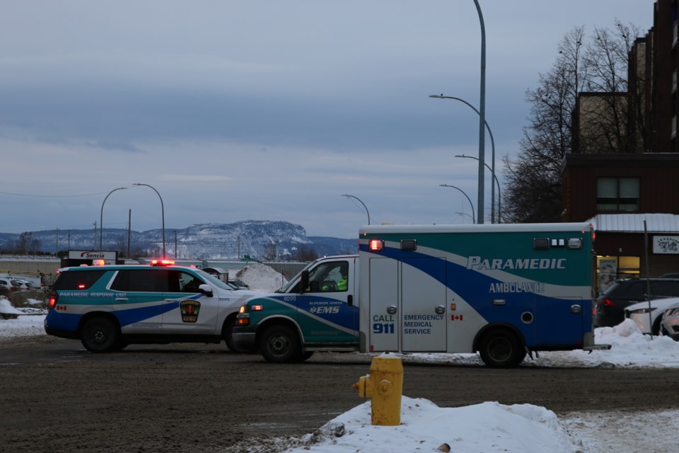 Ambulances block off the corner of Wilson Street and Cumberland Street South.