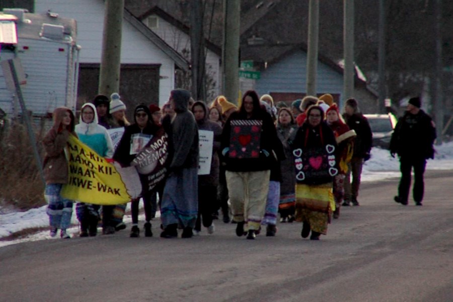 The walk ended with a ceremony at the floodway to honour Sandra Johnson and all Missing and Murdered Indigenous People.
