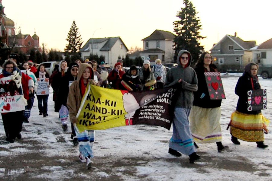 The walk ended with a ceremony at the floodway to honour Sandra Johnson and all Missing and Murdered Indigenous People.
