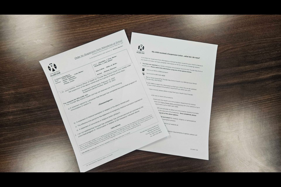 A sample of the letter sent to the school boards when a student is missing routine vaccinations. 