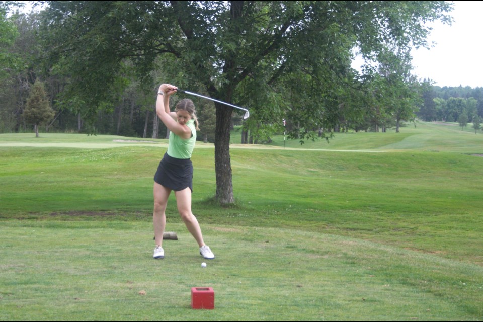 Krista McCarville teeing off on hole No. 2 at Fort William Golf and Country Club, which is a par 3.