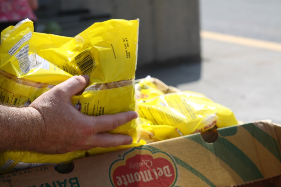 Non-perishable food items being donated to the food bank