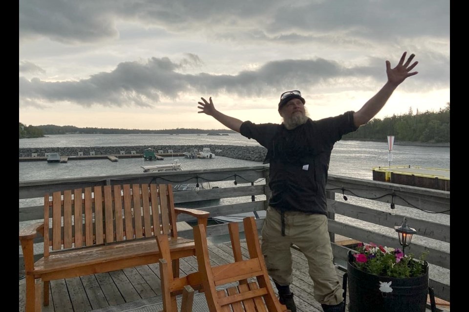 Kayaker Jeff Johnson of Minneapolis was happy to find a warm welcome at Silver Islet after his ordeal on Lake Superior (Silver Islet General Store/Facebook)