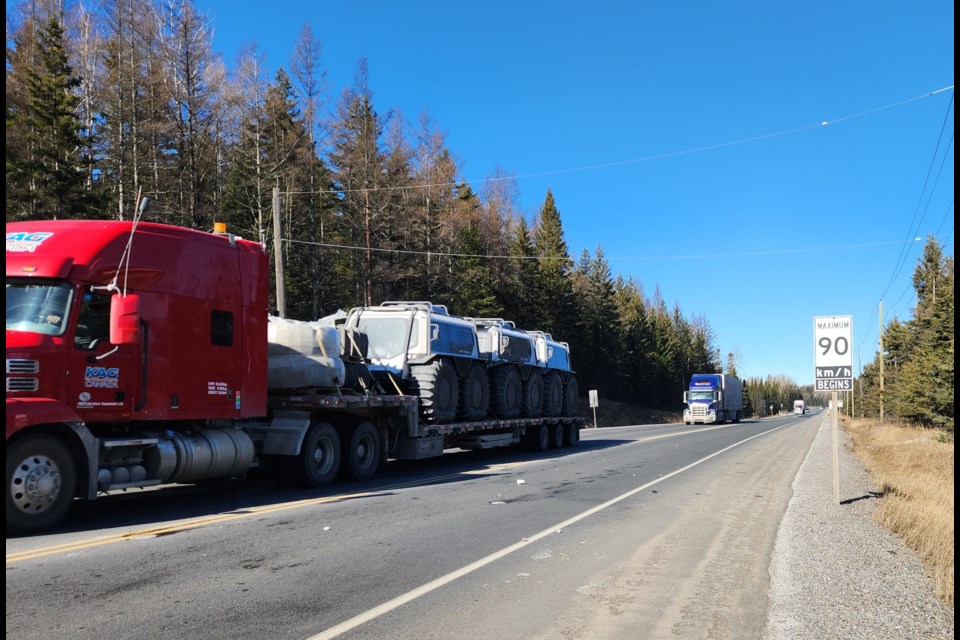 Hundreds of transport trucks use the Highway 102 corridor daily (TBnewswatch photo) 
