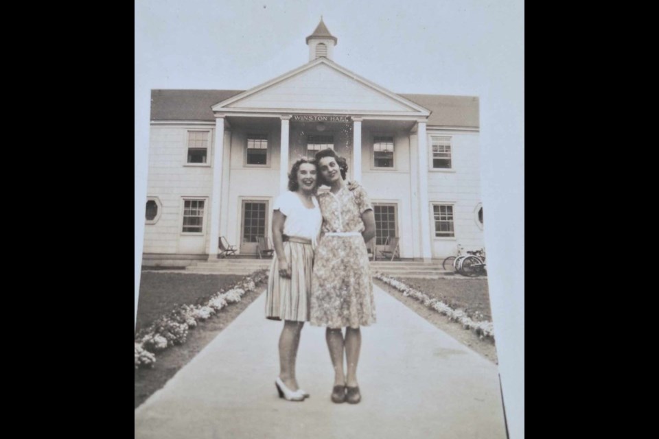 Millie (Halstead) Elliot (r) and an unidentified tenant are shown outside Winston Hall during the second world war. (courtesy Norma Kiiskila)