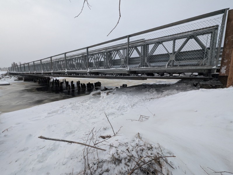 The temporary bridge in Ginoogaming First Nation