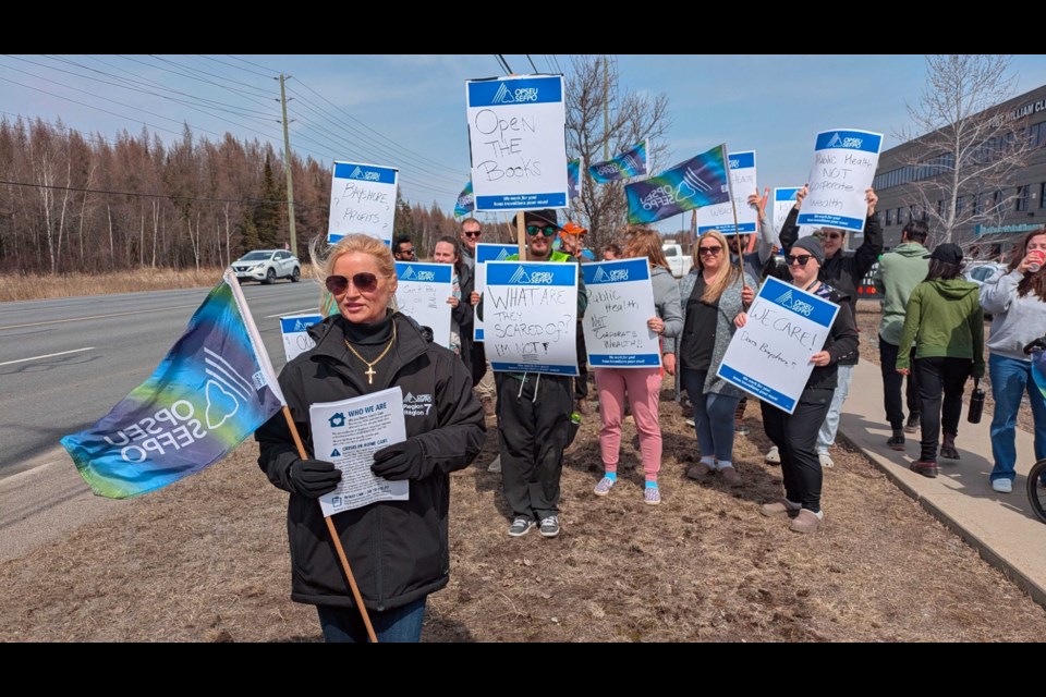Kathleen Moore, president of OPSEU SEFPO Local 745, claims her employer, Bayshore Homecare Solution, makes $387,000 in revenue per employee, but nurses, personal support workers, and caregivers see a small fraction of that money in wages. (April 17,2025)