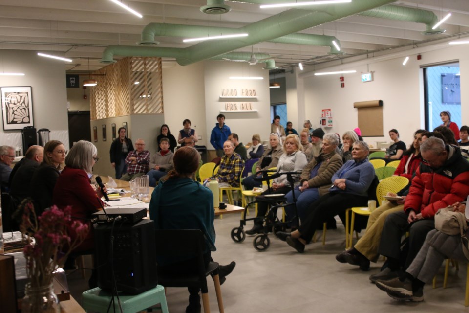 Over 40 locals listen in on the conversation with the federal election candidates.