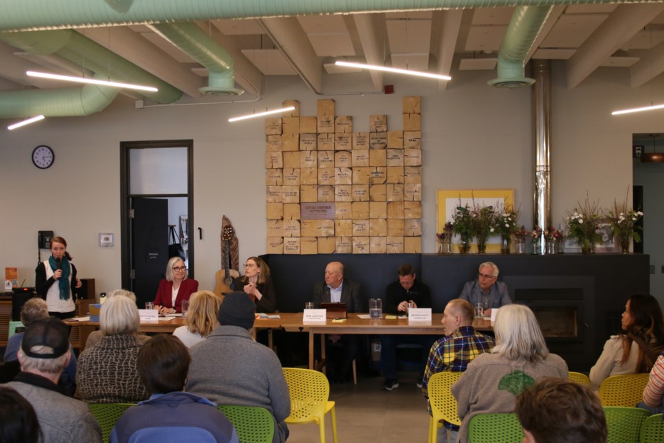 The Liberal, NDP and Conservative candidates from both Thunder Bay ridings attend the Eat Think Vote conversation event hosted at the Roots Community Food Centre on April 17.
