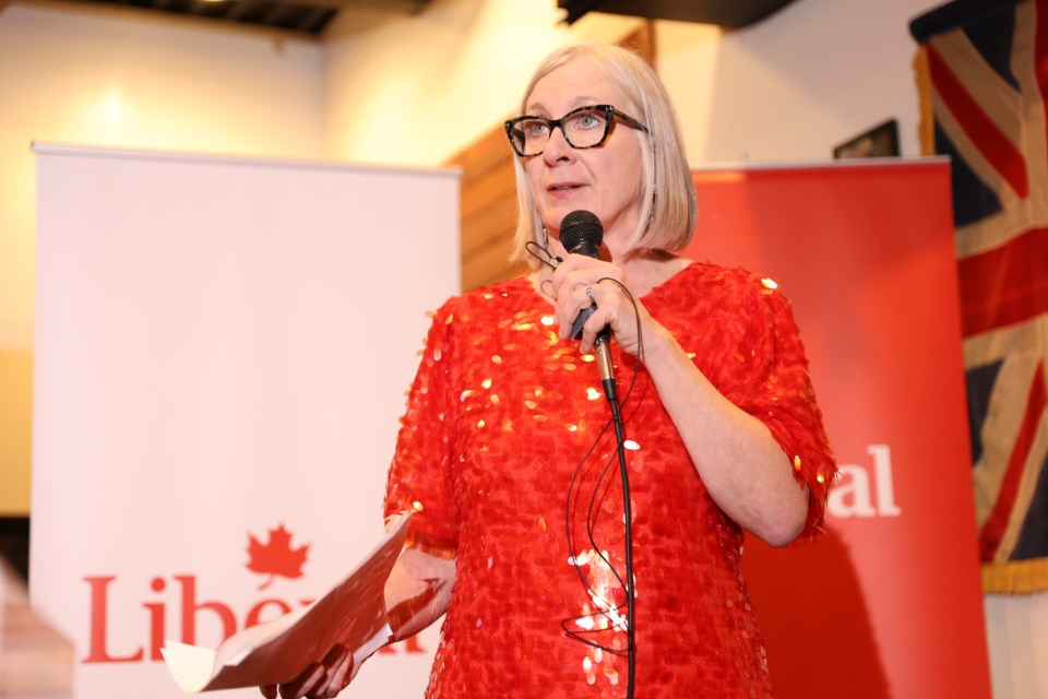 Patty Hajdu addresses her supporters after her election win. Hajdu will return to Parliament for a fourth term.