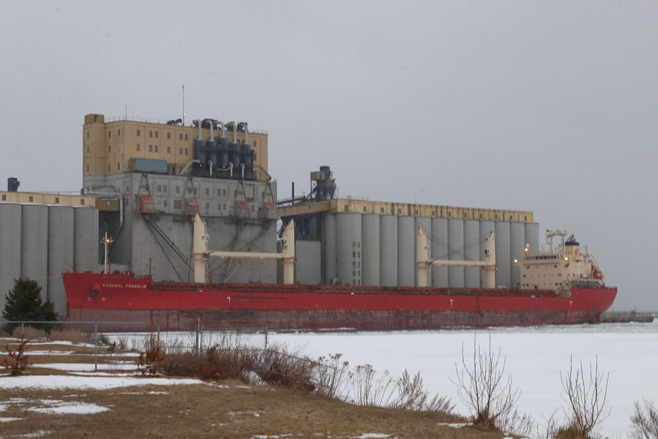 The MV Federal Franklin and its 22-person crew make port at Richardson’s Main Terminal as the first international “saltie” vessel this shipping season.