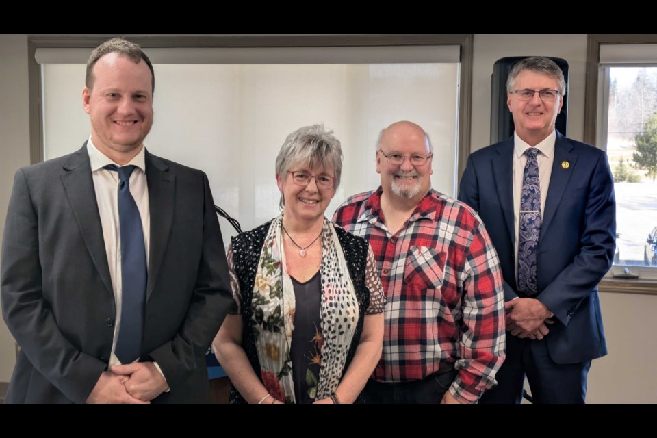 Thunder Bay-Atikokan MPP Kevin Holland stand with the recipients of the  Ontario Trillium Foundation grant. In the photo are Jordan Blaxill, Charlene Rogers, Dan Baxter, and Kevin Holland.