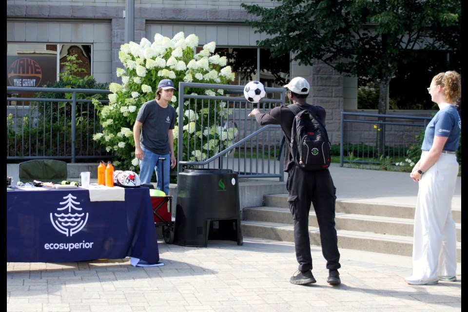 A community member participating in the first pop-up event, part of the city's Community Safety and Well-Being plan at City Hall on August 20, 2025.(FILE)