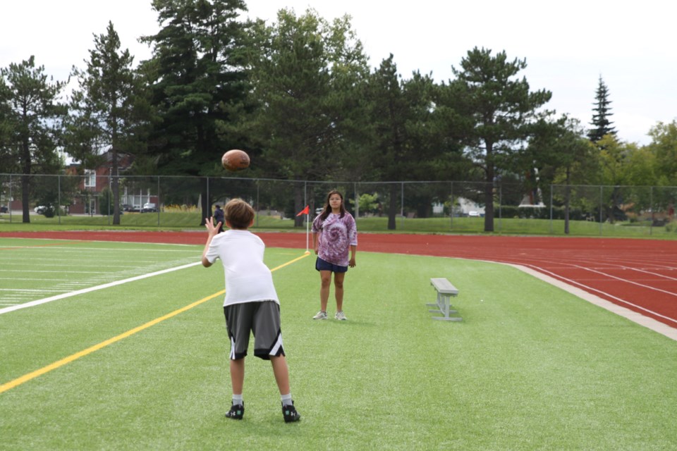 Children using the field at  the Delaney Arena on Aug. 28, 2025.