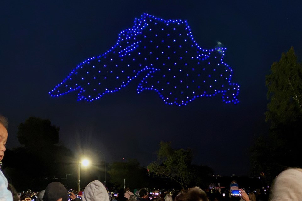 Hundreds of drones were used to create the 2025 drone show over Marina Park. (Leith Dunick, tbnewswatch.com)