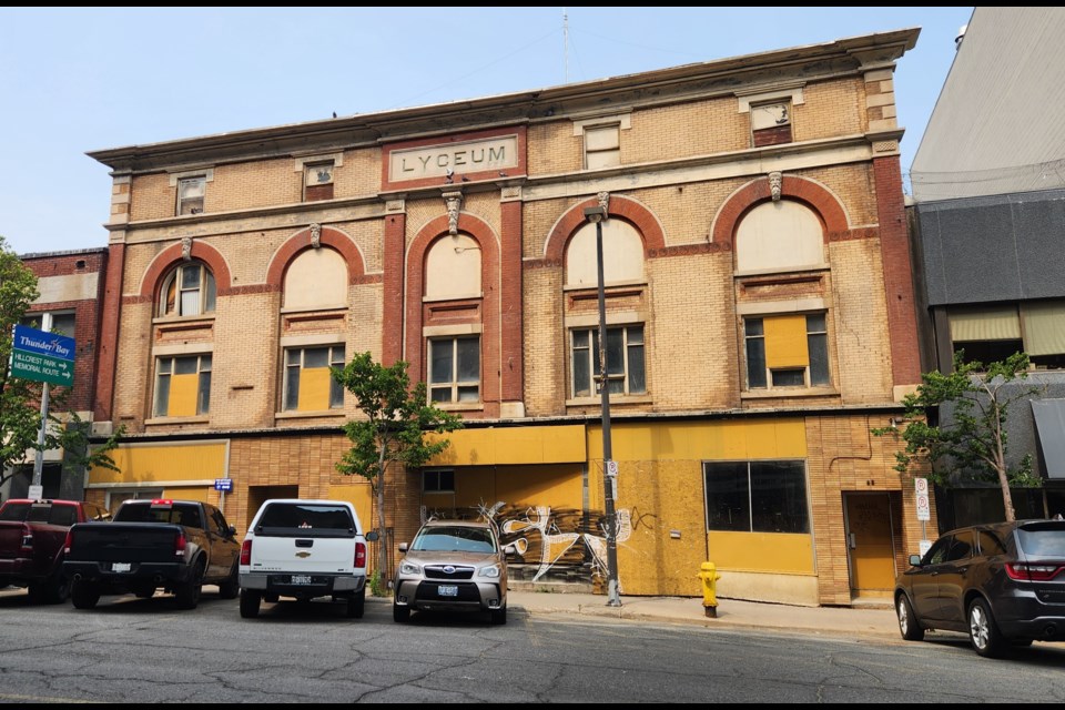 The former Lyceum Theatre building on Cumberland Street North was purchased by a developer in 2014 but remains boarded up (Newswatch photo)