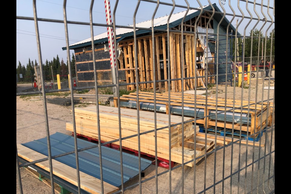 Construction work at the Webequie airport terminal on August 1, 2025.