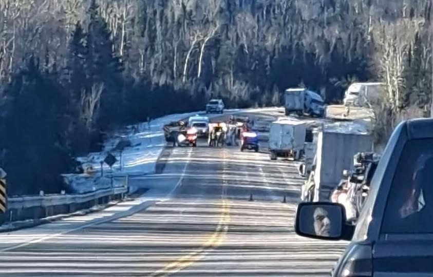 This photo was taken at the scene of a collision near Pays Plat on Jan. 7, 2025 (Skilled Truckers Canada/Facebook)