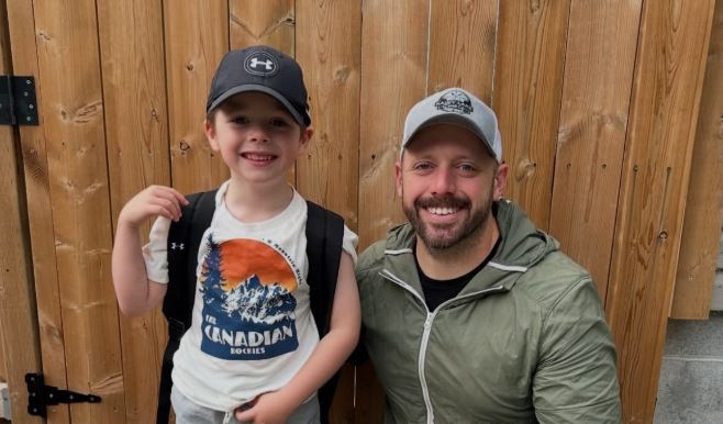 Tate Foley, pictured with his dad Adam, is being treated for a cancerous kidney tumour in a London, Ontario children's hospital (submitted photo) 
