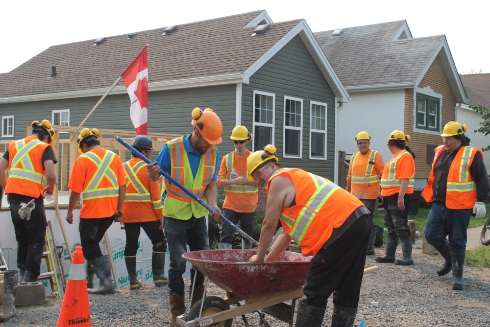 Anishinabek Employment and Training Services and LiUNA Local 607 partnered with Habitat for Humanity to pour a concrete foundation for its new home.