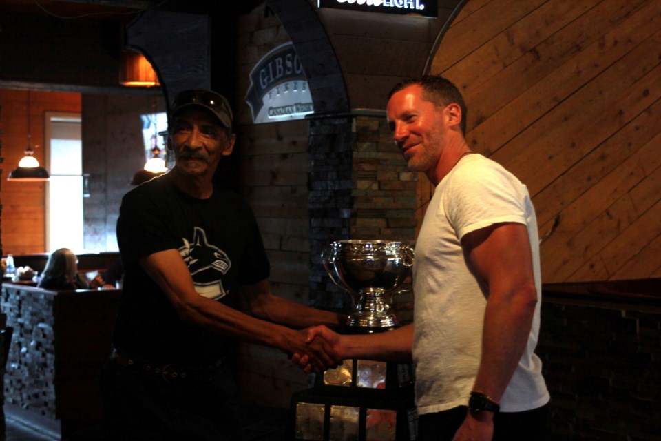 A fan and Ryan Johnson at The Neebing Roadhouse on July 18, 2025.