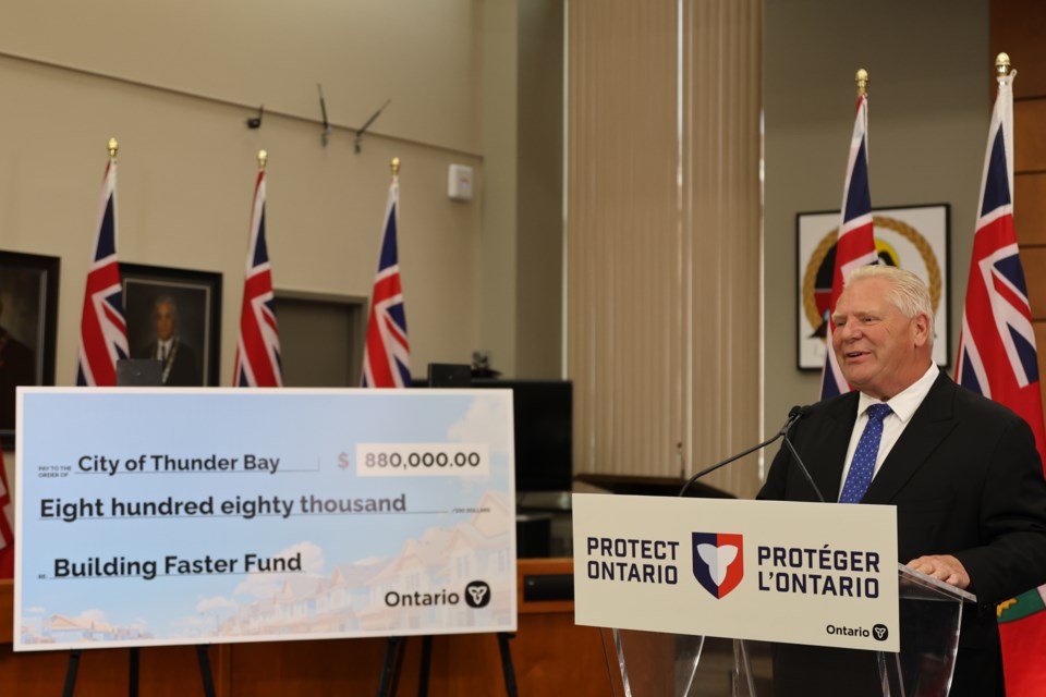 Premier Doug Ford announcing the funding thought the Building Faster Fund at city hall