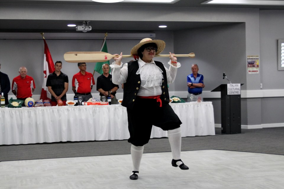 A dancer with Le Stelle Alpine Italian Dancers performs at the 2025 Festa Italiana announcement in the Italian Cultural Centre on July 30, 2025.