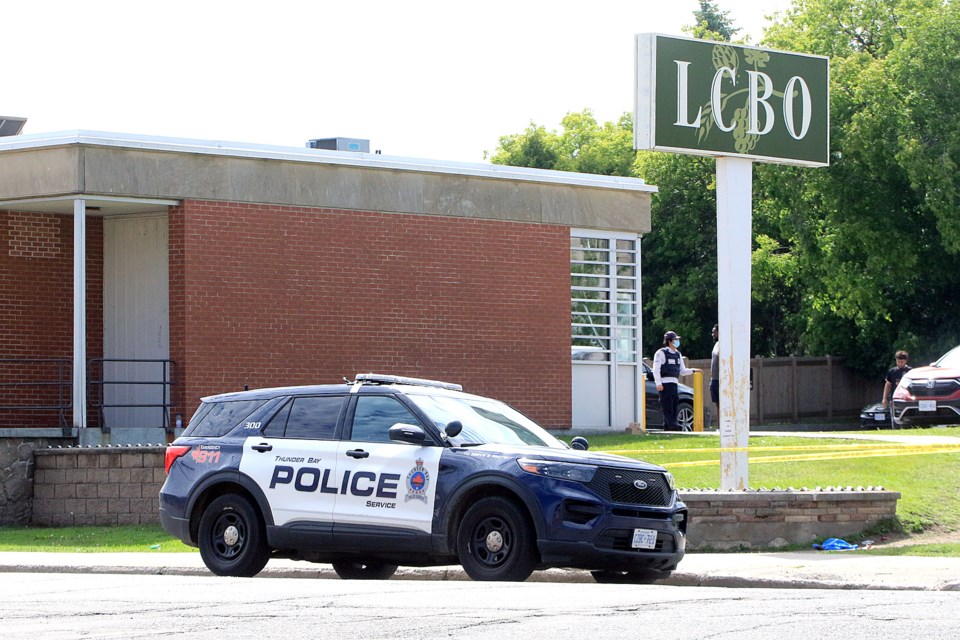 Thunder Bay Police are on scene after an incident on Cumberland Street on Saturday, June 28, 2025. (Leith Dunick, tbnewswatch.com)