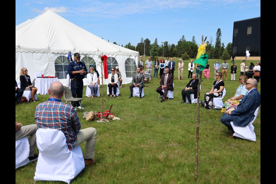 Elder Gene Nowegejick prepares to give a ground blessing ceremony on June 24, 2025.