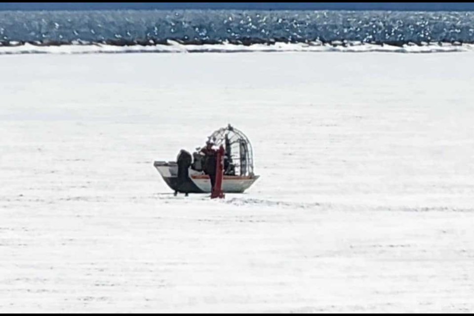 Thunder Bay Fire Rescue dispatched its  airboat to the harbour on Monday after three people were seen walking on the ice. They were cautioned about the safety risk and the fact they could be charged with trespassing  (submitted photo)