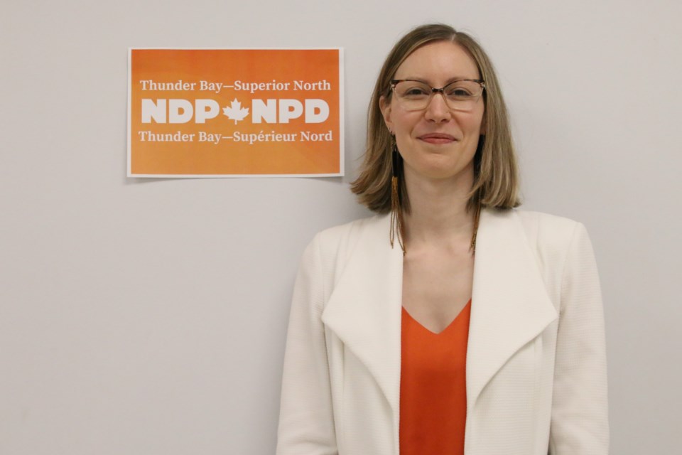 Joy Wakefield is acclaimed as the NDP candidate for Thunder Bay-Superior North at the North End Community Centre on March 9.