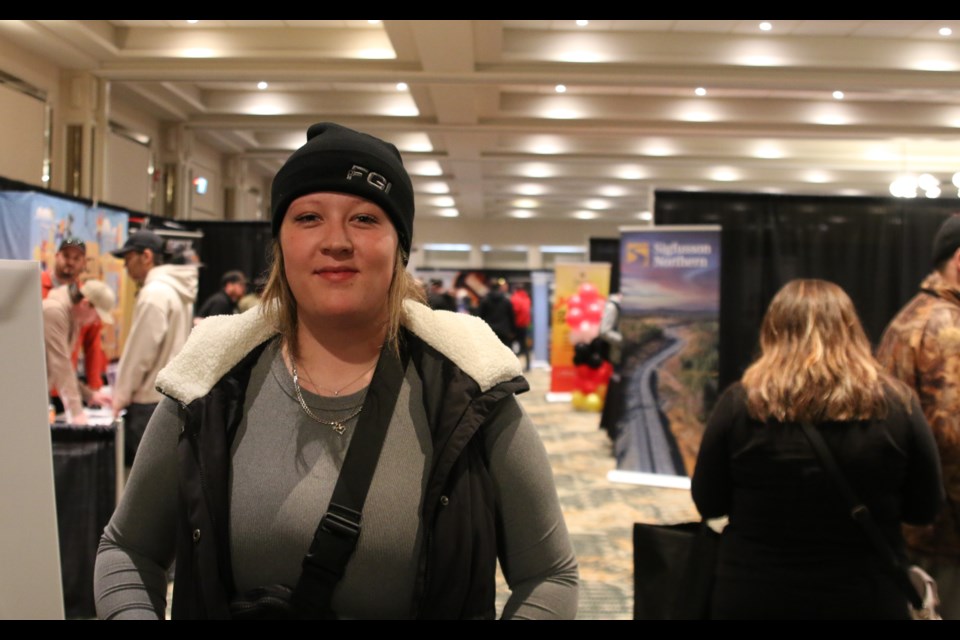 Jorja Hosegood, who spent two hours exploring the booths at the Opportunities Northwest Job Fair, says she was looking for a job to pursue in operating heavy equipment and talking to different mining companies.
