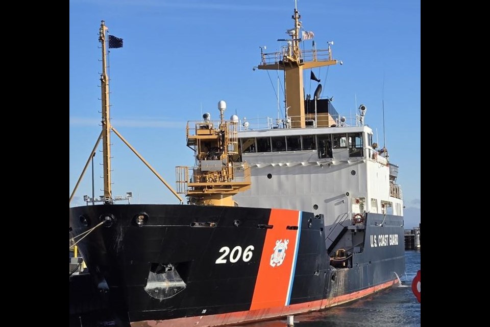 The US Coast Guard cutter Spar  arrived in Thunder Bay for preliminary icebreaking operations on Tuesday (file photo)