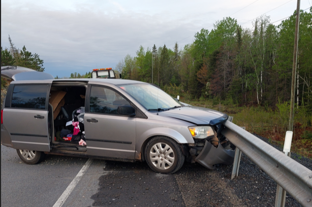 The Ontario Provincial Police (OPP) have arrested a woman for driving impaired by drugs after an early morning single vehicle collision on Highway 11 near Flanders Road on May 16.