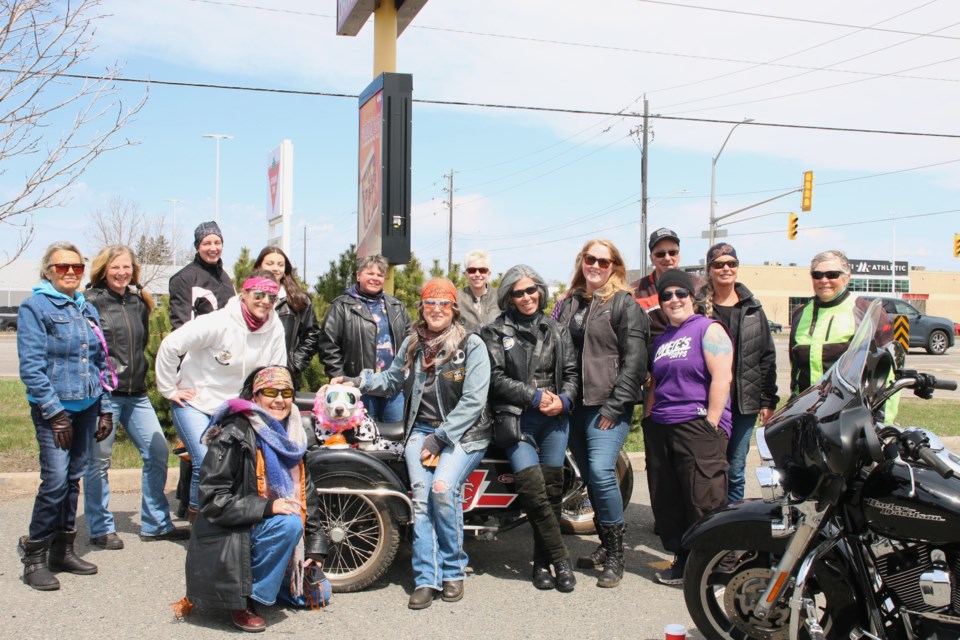 The Road Angels of Thunder Bay, a group of all-lady motorcycle riders,  prepare to deliver flowers at the Chartwell Isabella Retirement Residence for Mother's Day on May 4.