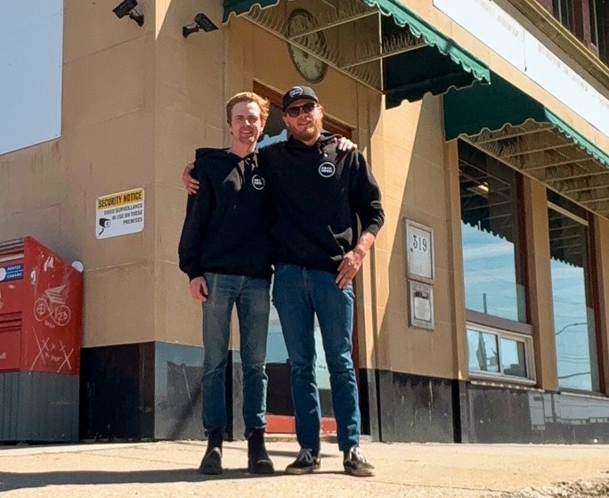 Business partners Mike Hyer (left) and Cody Cook have hired Montreal-based Nomad Walls to construct the bouldering walls. (Submitted photo)