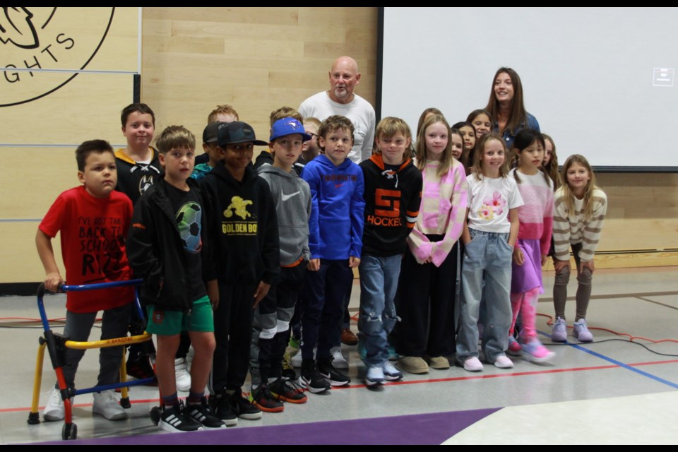 Fred Fox and a class from Nor'wester View Public School on their first day of the year on Sept. 3, 2025.