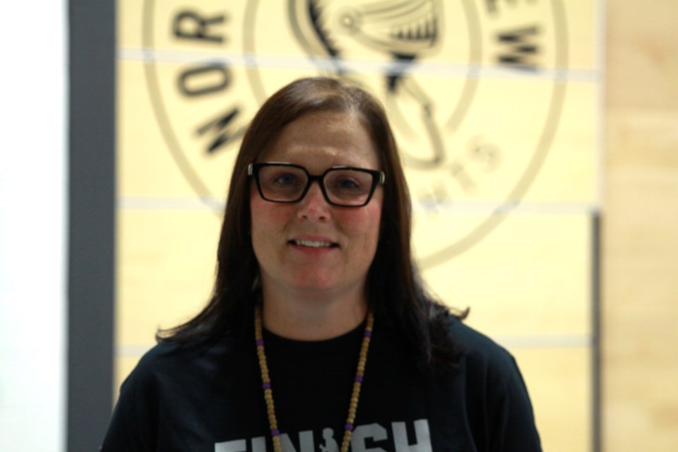 Kristi Lees, principal for Nor’wester View Public School celebrating the first day back on Sept. 3, 2025.