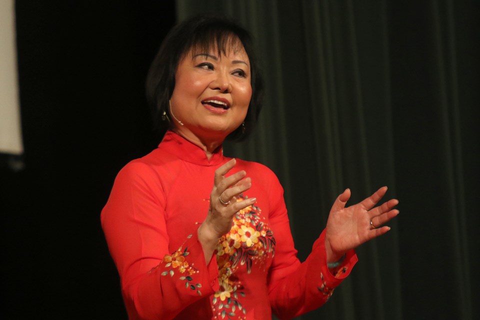 Kim Phuc, the subject of Nick Ut's Pulitzer Prize-winning Vietnam War photograph, speaks in Thunder Bay on Friday, Sept. 23, 2016 at the Selkirk Auditorium at St. Patrick High School (Leith Dunick, tbnewswatch.com). 