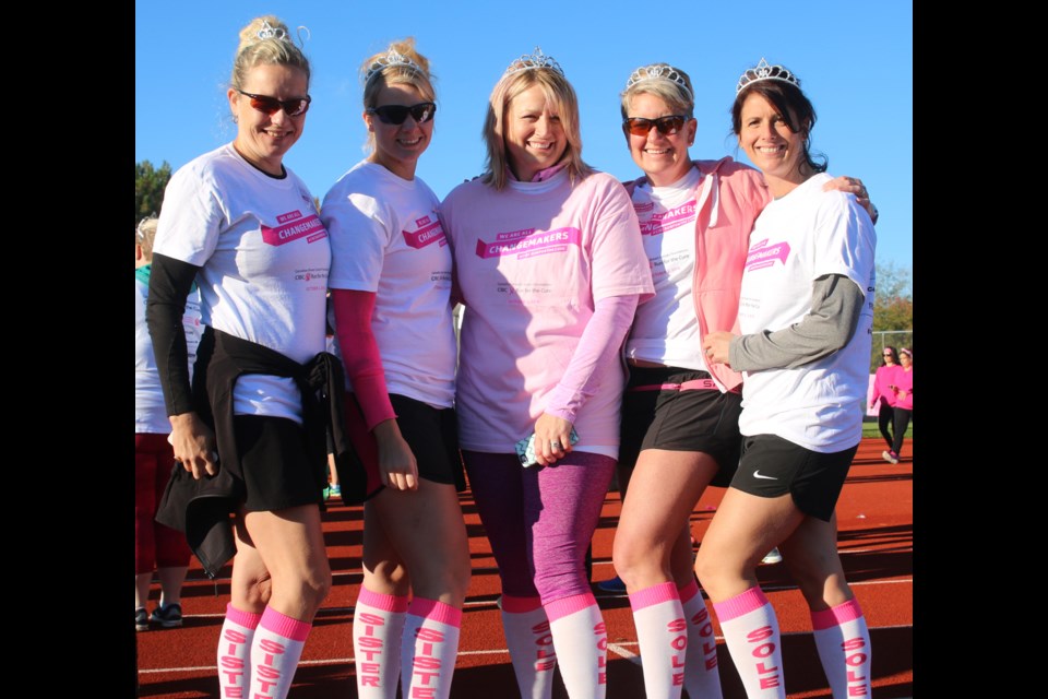 Diana Gowanlock (middle) and teammates from team Princess Diana, get set to participate in the CIBC Run for the Cure on Sunday in support of breast cancer research. (Photo by Doug Diaczuk - tbnewswatch.com). 