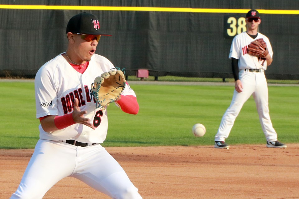 Border Cats 3B Ariel Gonzalez gets set to handle a ground ball on Saturday, Aug. 5, 2023 against the Waterloo Bucks at Port Arthur Stadium. (Leith Dunick, tbnewswatch.com)