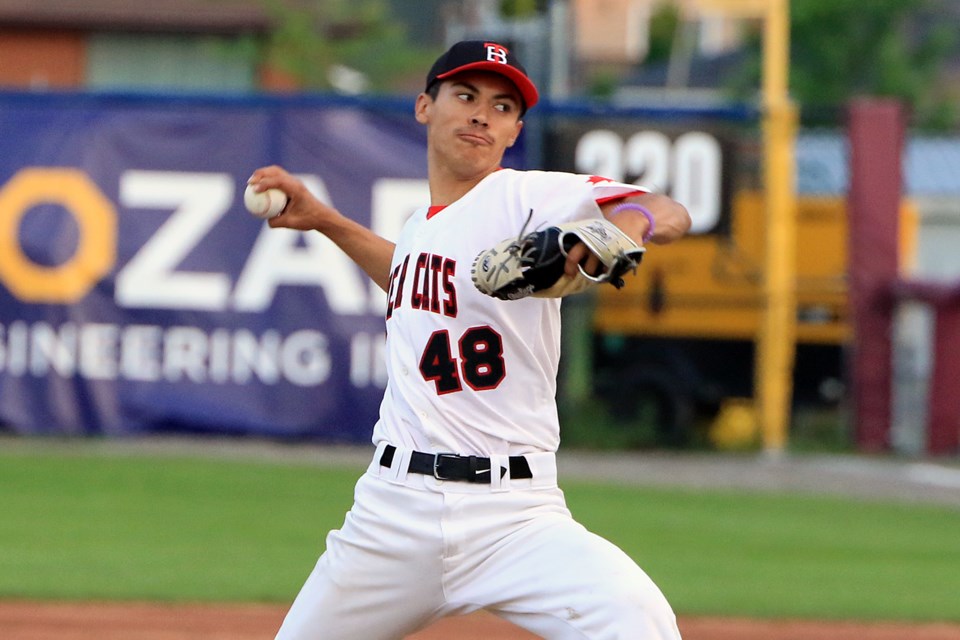Max Ramirez IV pitched two shutout innings of relief to help seal the Border Cats 7-4 win over La Crosse on Friday, July 5, 2024. (Leith Dunick, tbnewswatch.com)
