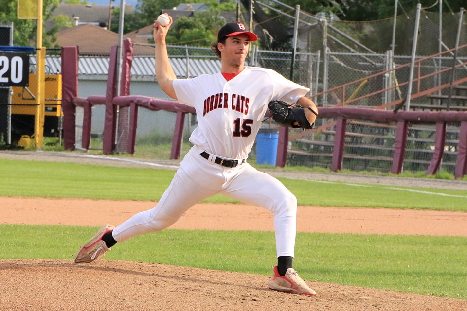 Thunder Bay's Jack Pineau gave up two runs over five innings against the St. Cloud Rox on Thursday, July 4, 2024. (Leith Dunick, tbnewswatch.com)