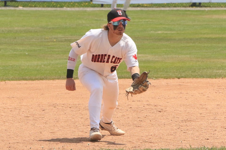 Thunder Bay third baseman Corey Morro gets ready to make a play on Wednesday, June 4, 2025. (Leith Dunick, tbnewswatch.com)
