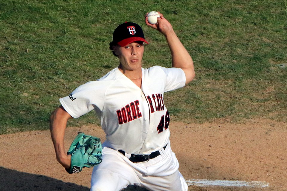 Cameron Johnson tossed 4.2 innings of relief for the Thunder Bay Border Cats on Tuesday, June 17, 2025. (Leith Dunick, tbnewswatch.com)