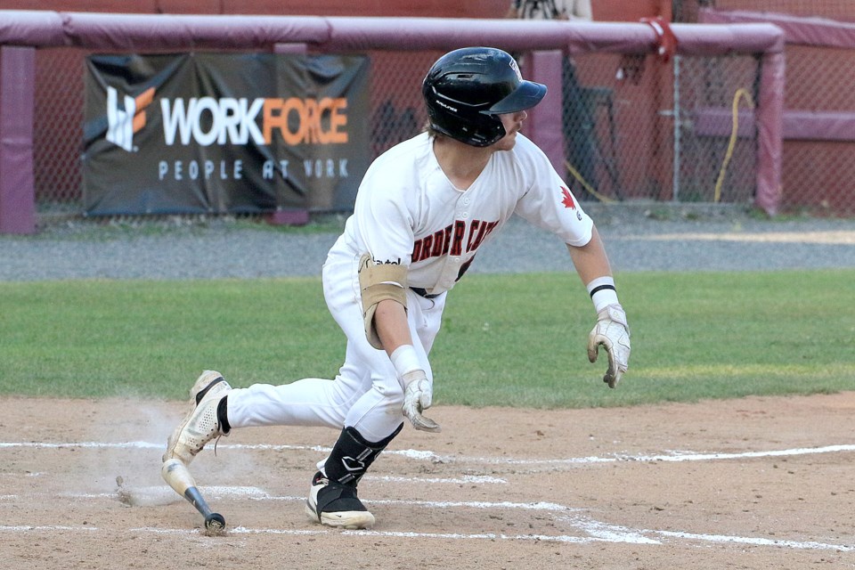 Corey Morro races down the line on Tuesday, June 17, 2025 at Port Arthur Stadium. (Leith Dunick, tbnewswatch.com)